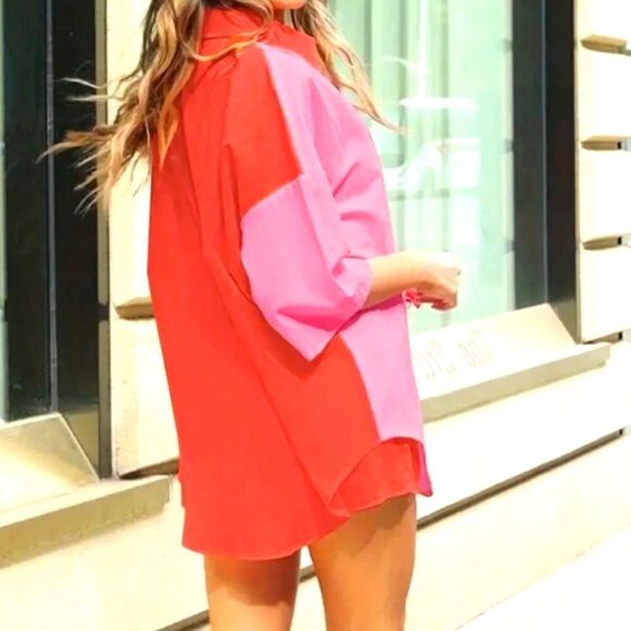 Color block drop shoulder button down top sz XL - Picture 7 of 12